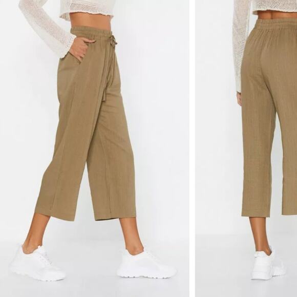 NASTY GAL Is It Crop In Here     Linen Drawstring Pants Small S - Picture 2 of 7